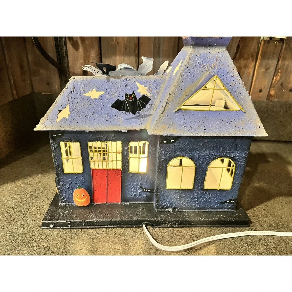 Vintage Death Ride Station Halloween Haunted House Lighted Metal‎ Decor Blue